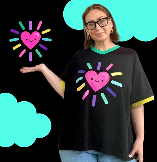 Rainbow Happy Heart • V Neck Tshirt